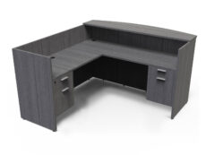 Find used KUL 71x72 l-shape reception desk (left) w 2 bf ped (gry)s at Office Furniture Outlet