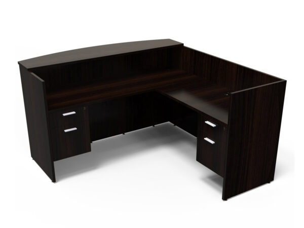 Find used KUL 71x72 l-shape reception desk (right) w 2 bf ped (esp)s at Office Furniture Outlet