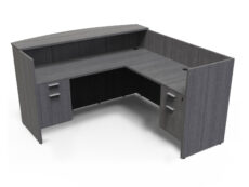 Find used KUL 71x72 l-shape reception desk (right) w 2 bf ped (gry)s at Office Furniture Outlet