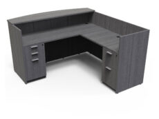 Find used KUL 71x72 l-shape reception desk (right) w 1 bbf and 1 ff ped (gry)s at Office Furniture Outlet