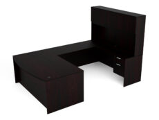Find used KUL 71x108 bow front u-shape desk + hutch (wood doors) w 2 bf ped (esp)s at Office Furniture Outlet