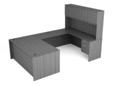 Find used KUL 71x108 u-shape desk + hutch (wood doors) w 2 bf ped (gry)s at Office Furniture Outlet