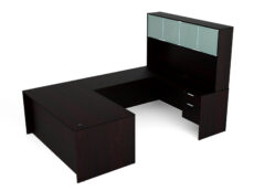 Find used KUL 71x108 u-shape desk + hutch (glass doors) w 2 bf ped (esp)s at Office Furniture Outlet